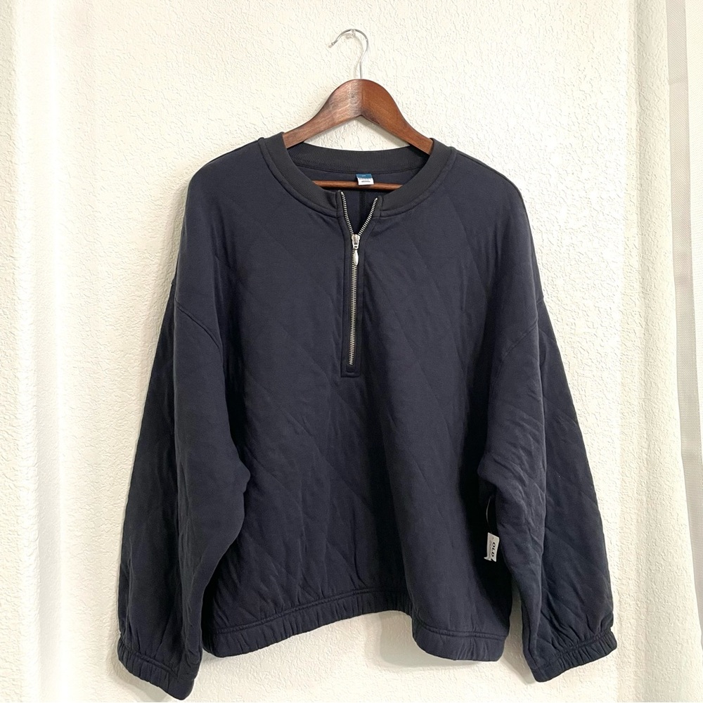NWT Old Navy Womens Sweatshirt Navy Blue Quilted Pullover Zip Cropped Size XXL